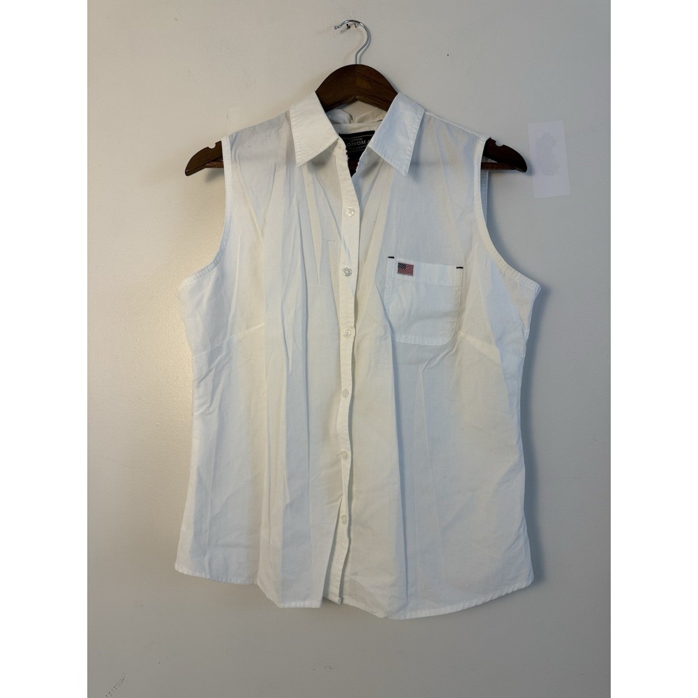 Sonoma Jean Company Womens L White Sleeveless Button Down Shirt Flag Pocket